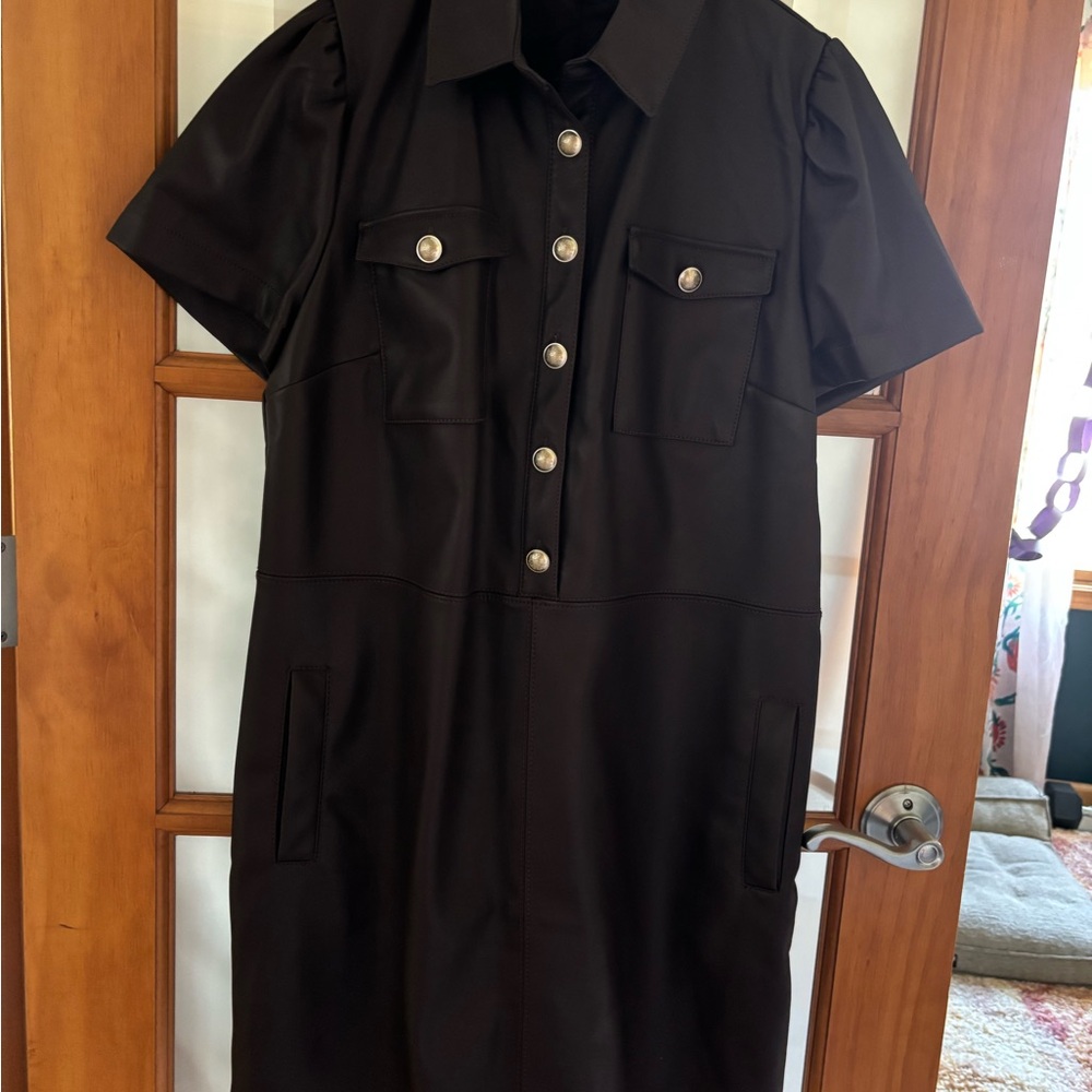 LOFT Dark Brown Mini Dress with Button Detail